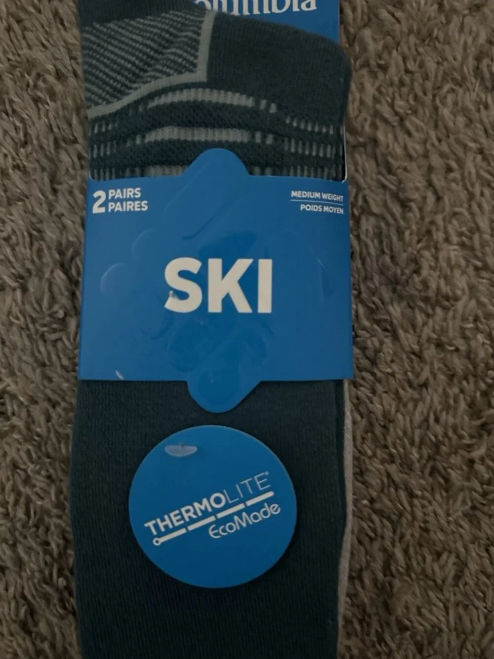 Columbia Thermolite EcoMade Over-the-Calf Ski Socks Medium 2 Pairs Of Socks